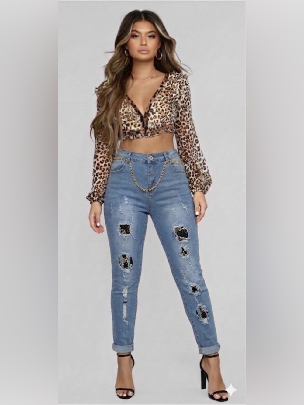 Light Blue Distressed Skinny Jeans with High-Rise Fit